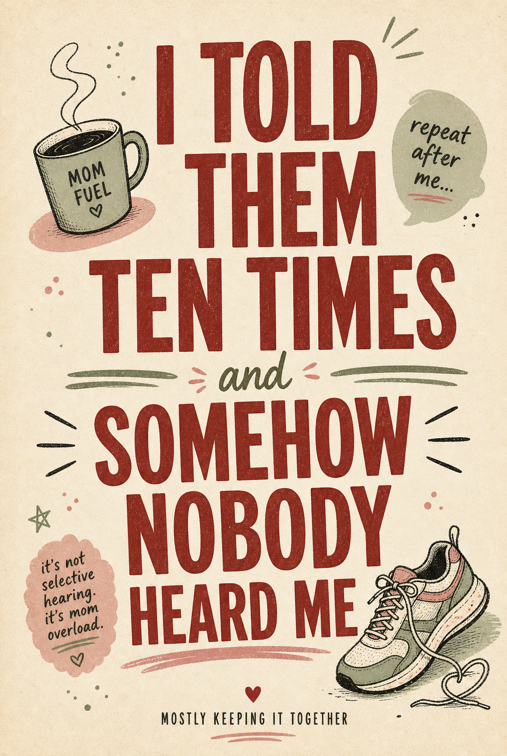 Hand-lettered graphic reading I Told Them Ten Times and Somehow Nobody Heard Me